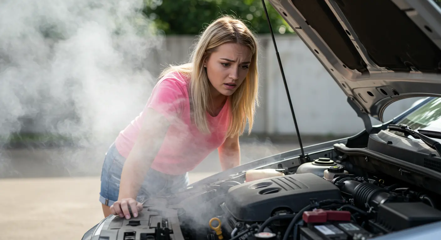 Steam coming from an overheating car engine